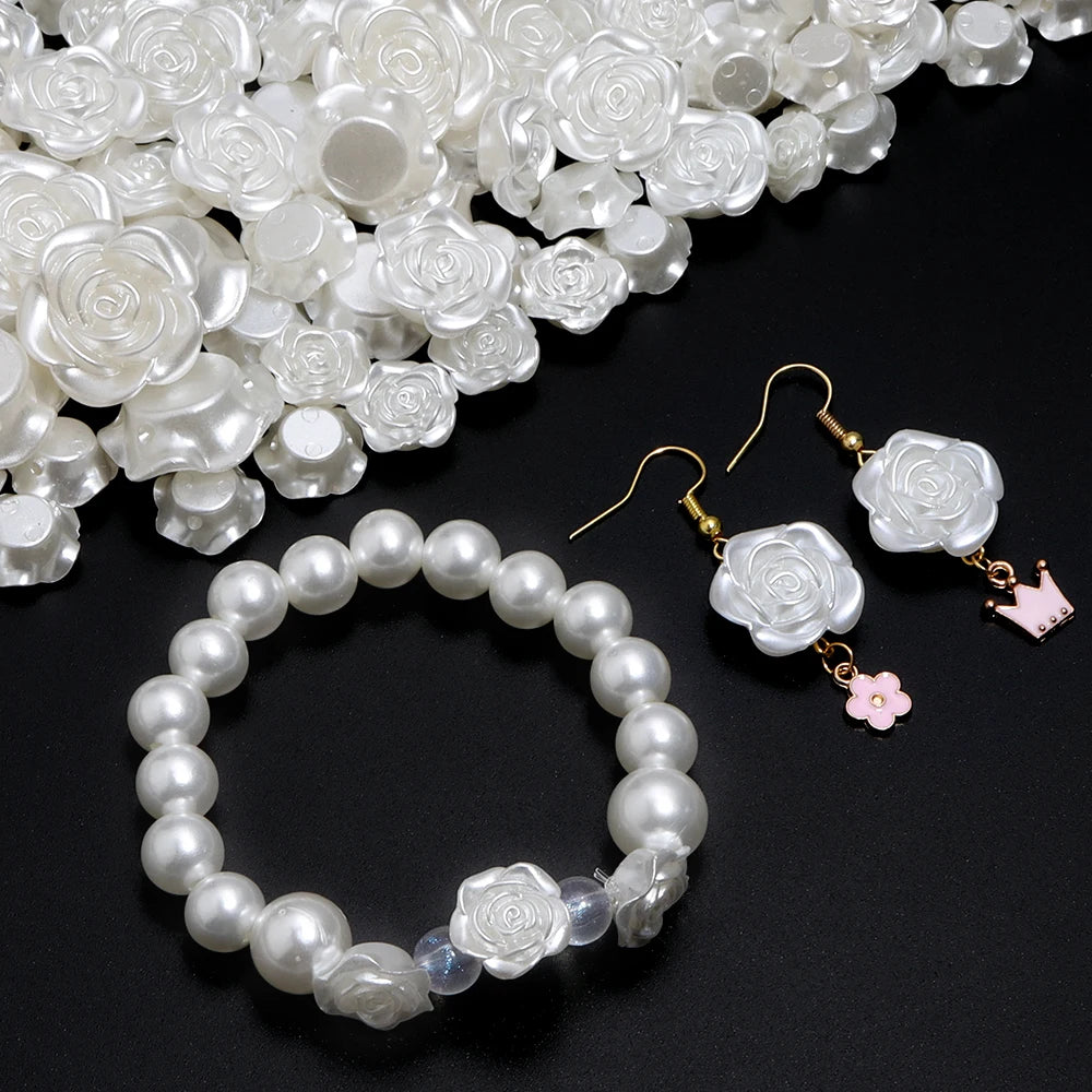 50-100pcs Vintage White Flat Back Rose Pearl Beads – DIY Jewelry Jewelry Making Beads PLUSH