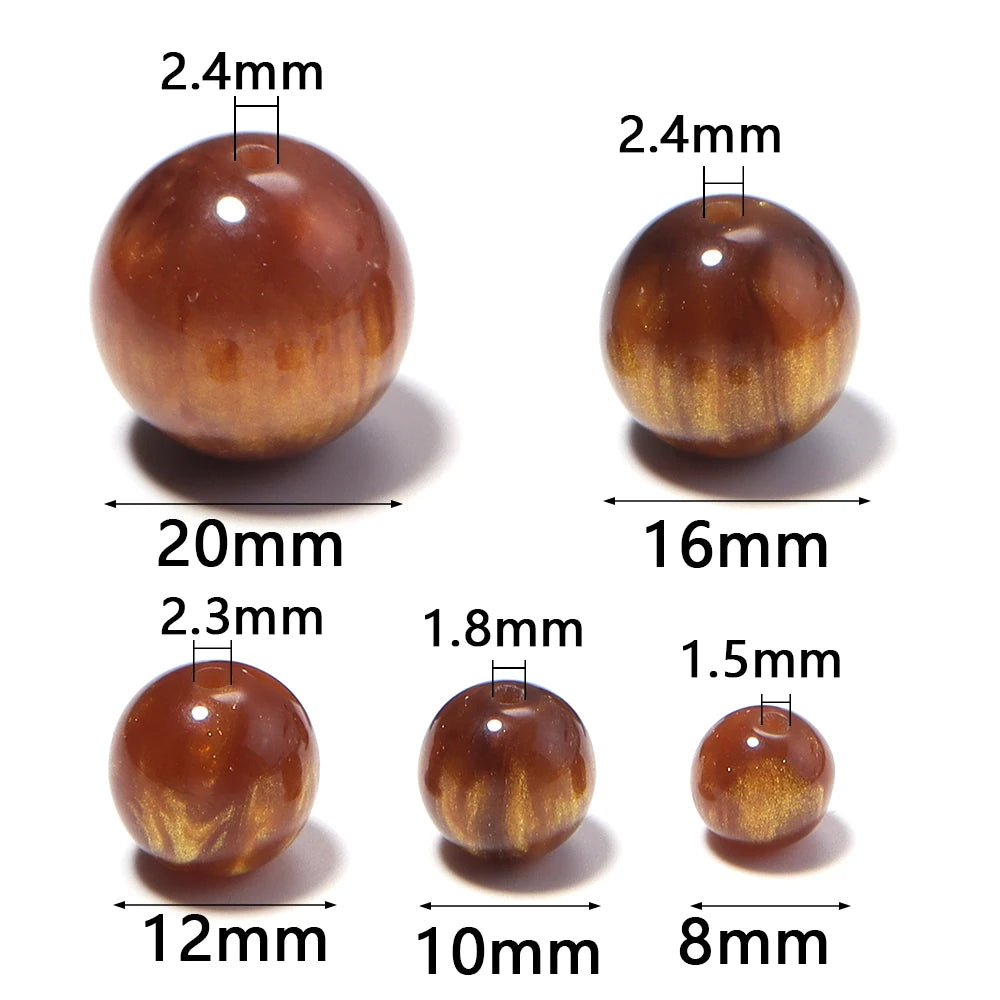 Gilding Resin Round Spacer Beads 8-20mm Gold Brown DIY Jewelry Resin Spacer Beads PLUSH