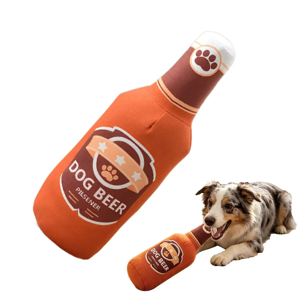 Beer Bottle Squeaky Plush Dog Toy – Interactive Chew Toy Squeaky Dog Toy PLUSH