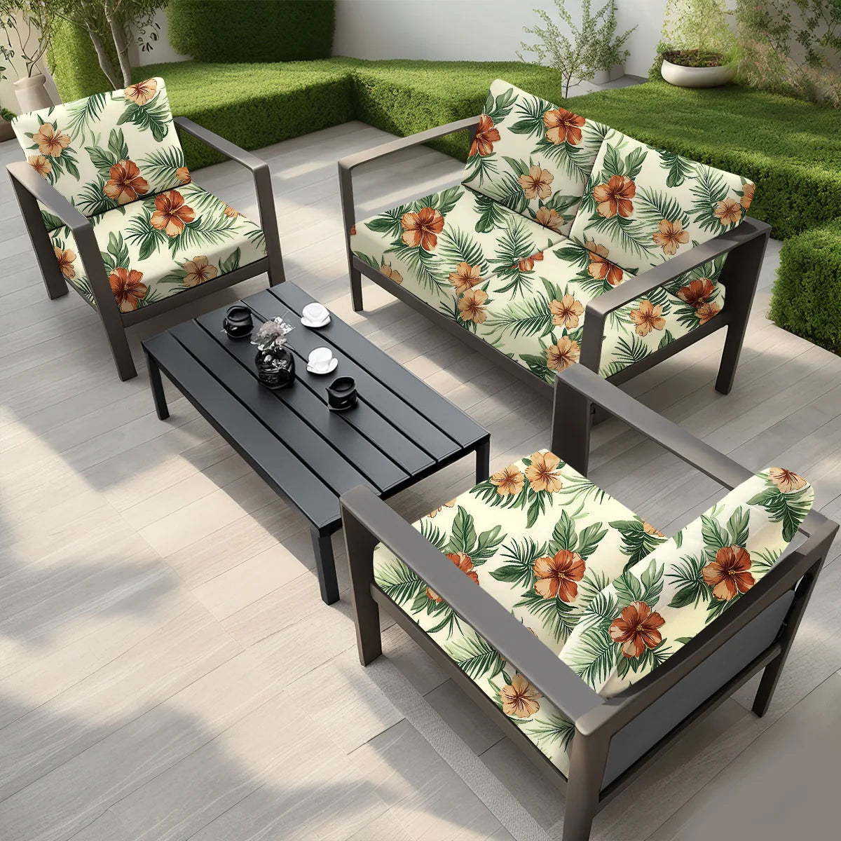 Outdoor Printed Sofa Cushion Cover – Elastic Patio Slipcover Sofa Slipcover PLUSH Pattern B One person seatX2pcs