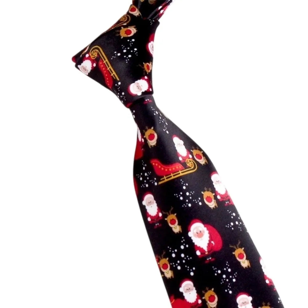 Men's Adjustable Christmas Necktie – Santa & Reindeer Tie Holiday Necktie PLUSH Style 1