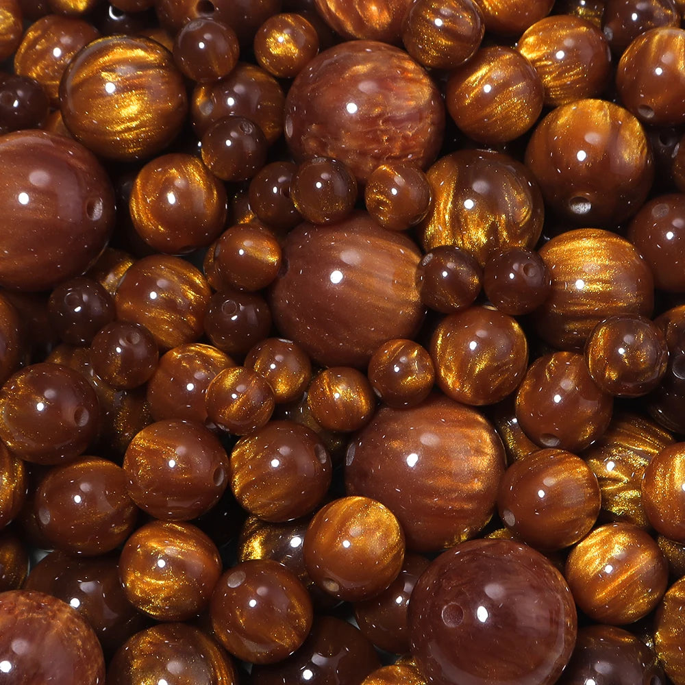 Gilding Resin Round Spacer Beads 8-20mm Gold Brown DIY Jewelry Resin Spacer Beads PLUSH