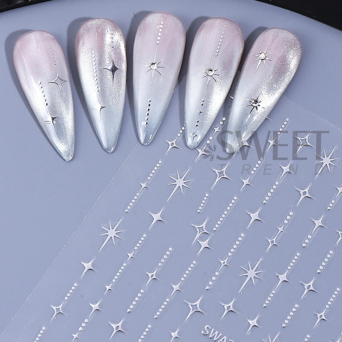 5pcs 3D Holographic Star & Sun Nail Art Stickers – DIY Decals Nail Art Stickers PLUSH