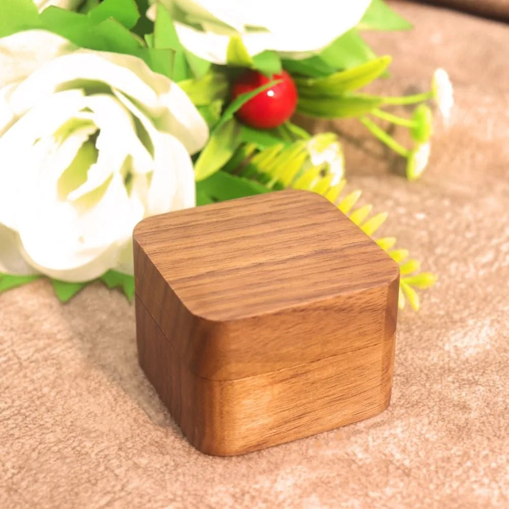 Wood Ring Box 1/2 Slot Square Jewelry Display Case for Weddings Ring Display Box PLUSH