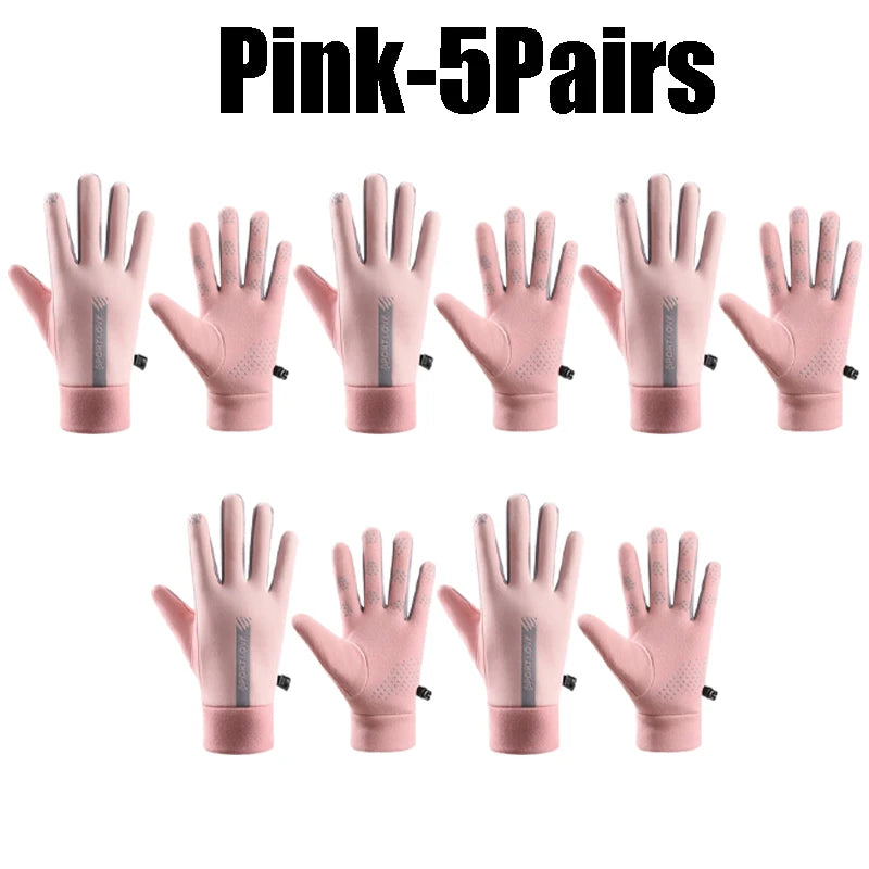 Waterproof Touchscreen Winter Gloves – Unisex Anti-Slip Winter Sports Gloves PLUSH Pink-5Pairs