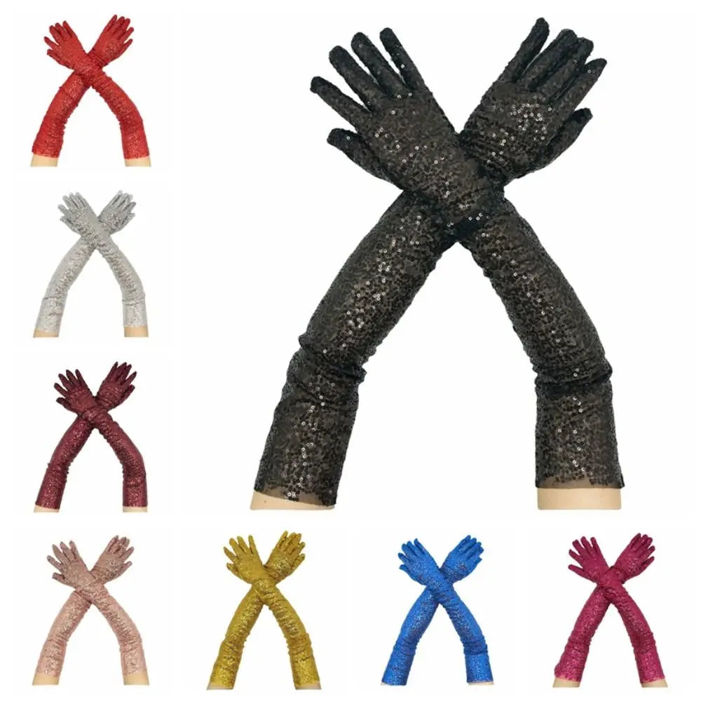 60cm Sequined Long Gloves – Sparkly Glitter Party & Wedding Sequined Long Gloves PLUSH