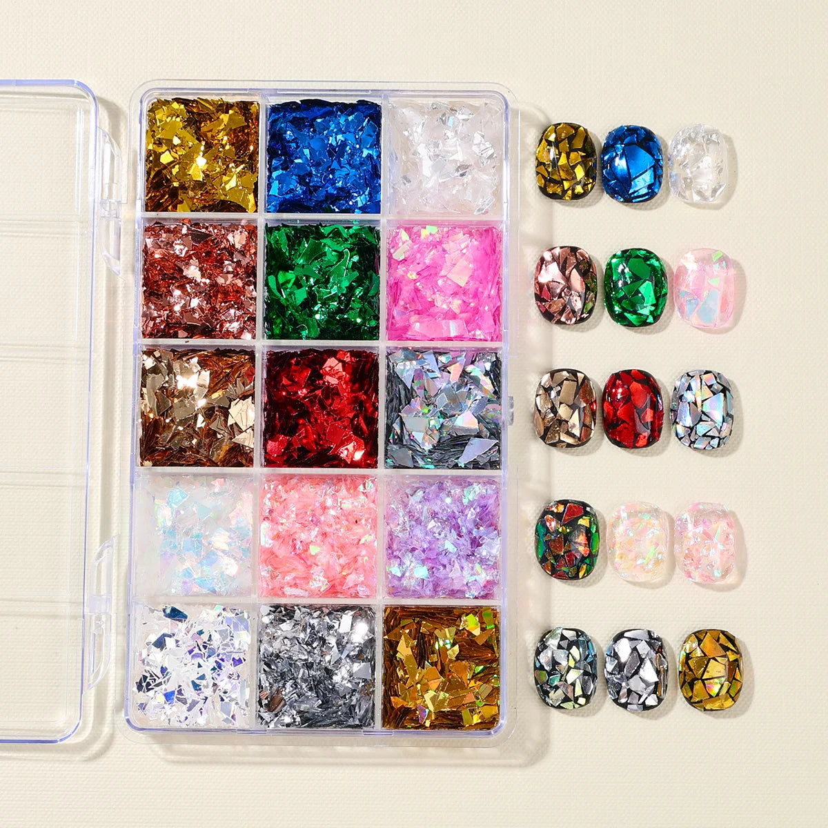 15-Grid Iridescent Broken Glass Nail Glitter Flakes | Aurora Sequins Nail Art Glitter PLUSH FA192
