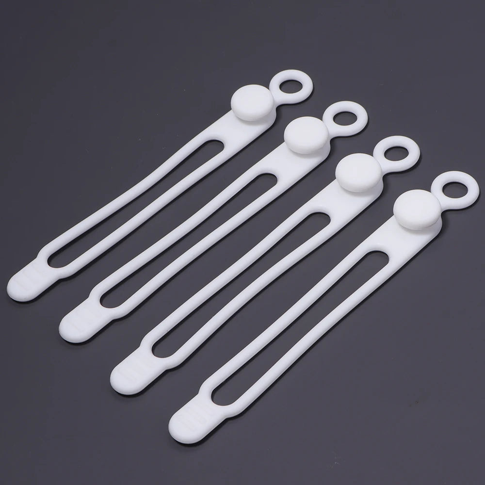 4pcs Silicone Cable Ties Multicolor Reusable Cord Organizer Cable Organizer Ties PLUSH white