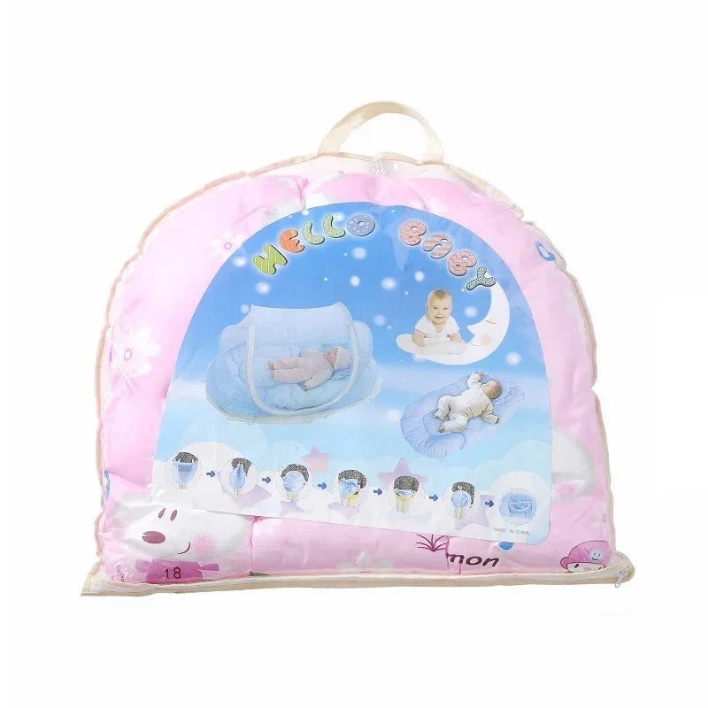 Foldable Baby Crib Mosquito Net with Cotton Pillow | 0–1Y Baby Crib Mosquito Net PLUSH