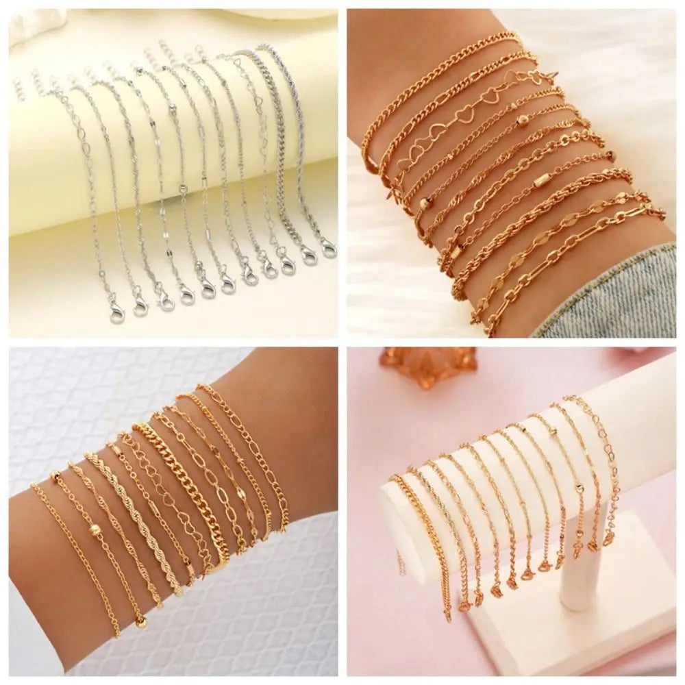 11-Piece Boho Bracelet Set – Twist Cuban Chain Multilayer Bangles Boho Bracelet Set PLUSH