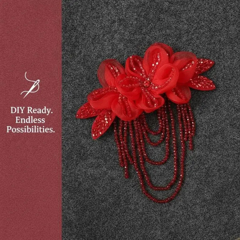 Crystal Chiffon Flower Beaded Tassel Corsage | DIY Patch Beaded Flower Corsage PLUSH