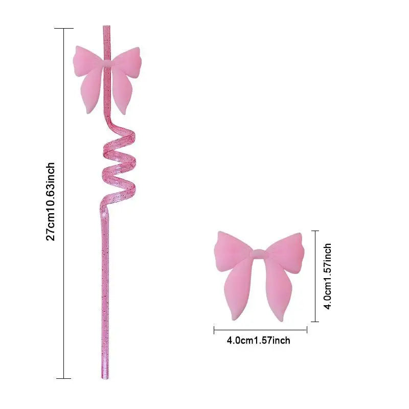 Pink Bow Party Straws 4pcs – Eco-Safe PET | Baby Shower Party Drink Straws PLUSH 4pcs