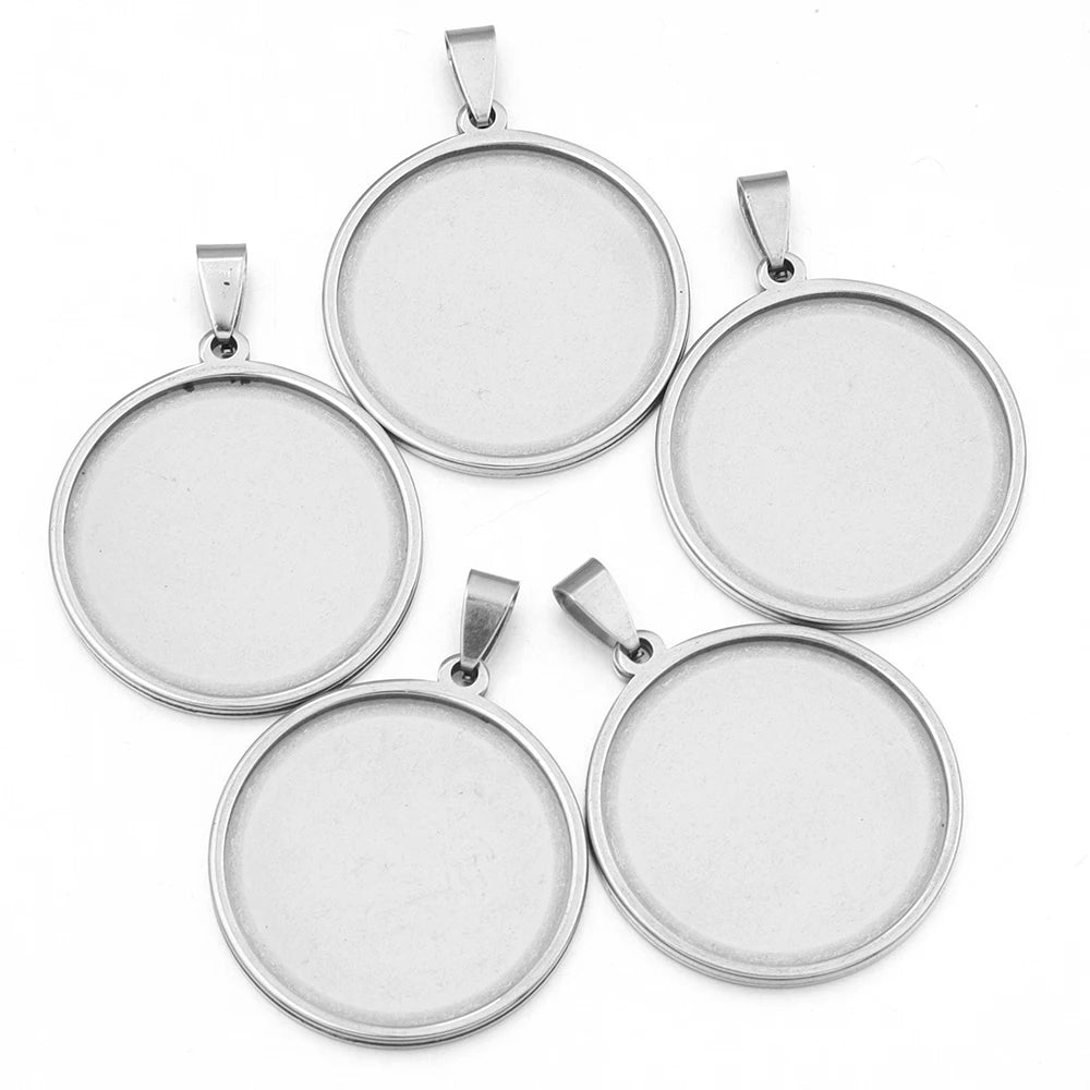 5pcs Stainless Steel Round Blank Pendant Tray Base DIY Jewelry Jewelry Pendant Tray PLUSH Rhodium 30mm