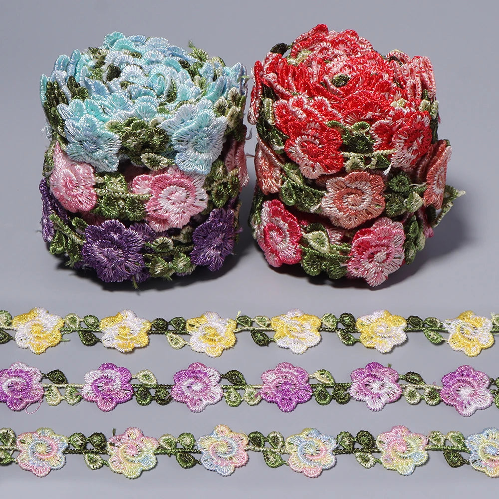 2 Yards Colorful Embroidery Flower Lace Trim for DIY Sewing Embroidery Lace Trim PLUSH