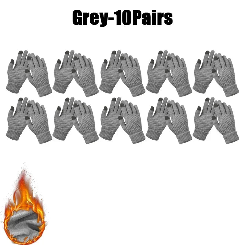 Winter Touch Screen Gloves – Warm Knit Mittens Unisex Winter Knit Gloves PLUSH Grey-10Pairs