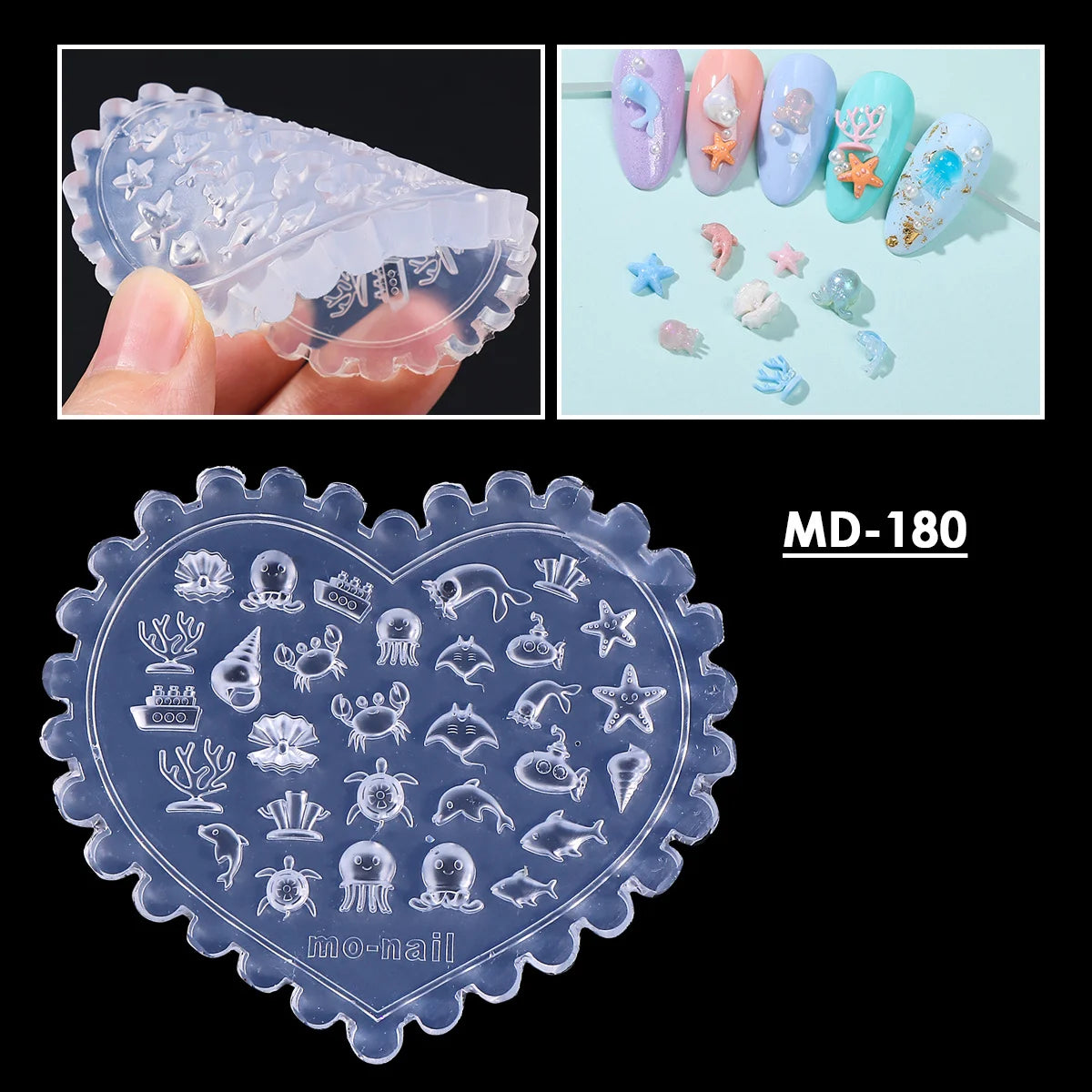 Ocean Silicone Nail Mold – 3D Starfish Shell Sea Life Art Nail Art Mold PLUSH MD-180