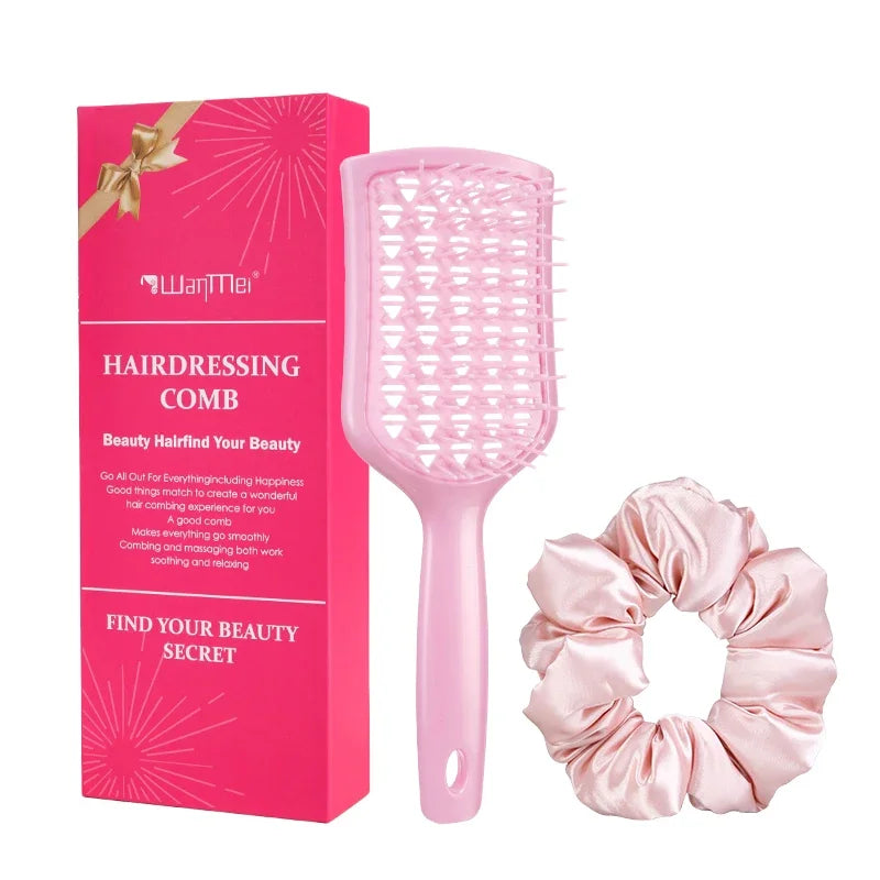 Hollow Comb & Velvet Headband Gift Box Set – Unisex Hair Accessory Gift Set PLUSH Pink