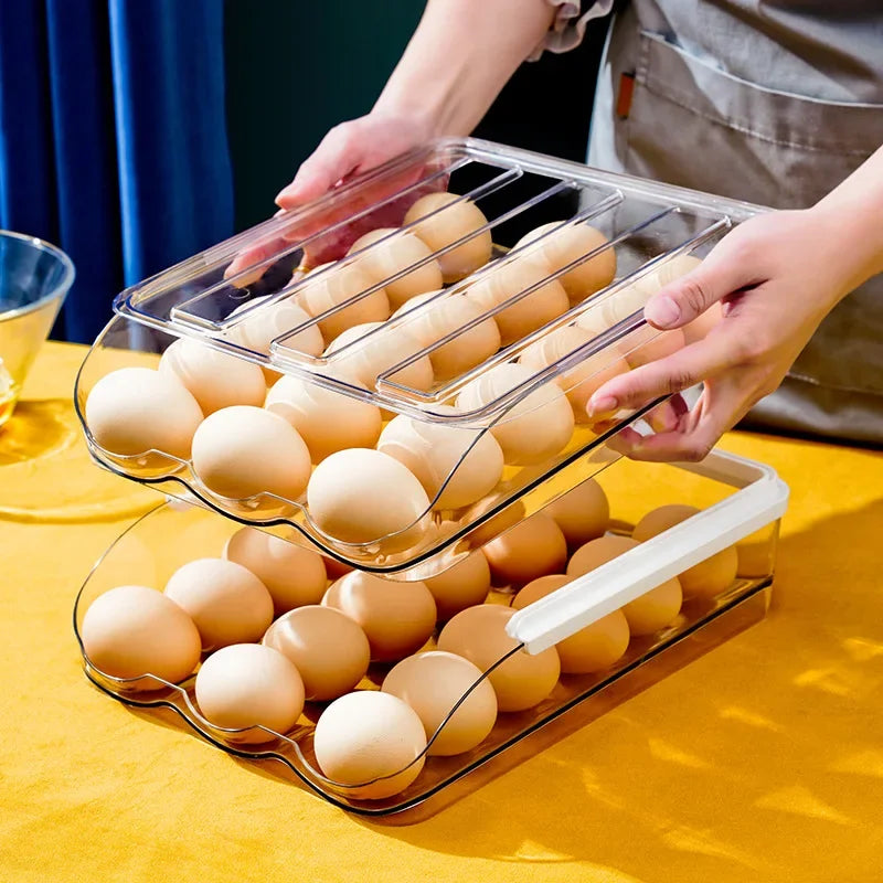 Automatic Slide Egg Organizer – 54-Egg Fridge Storage Box Egg Storage Organizer PLUSH
