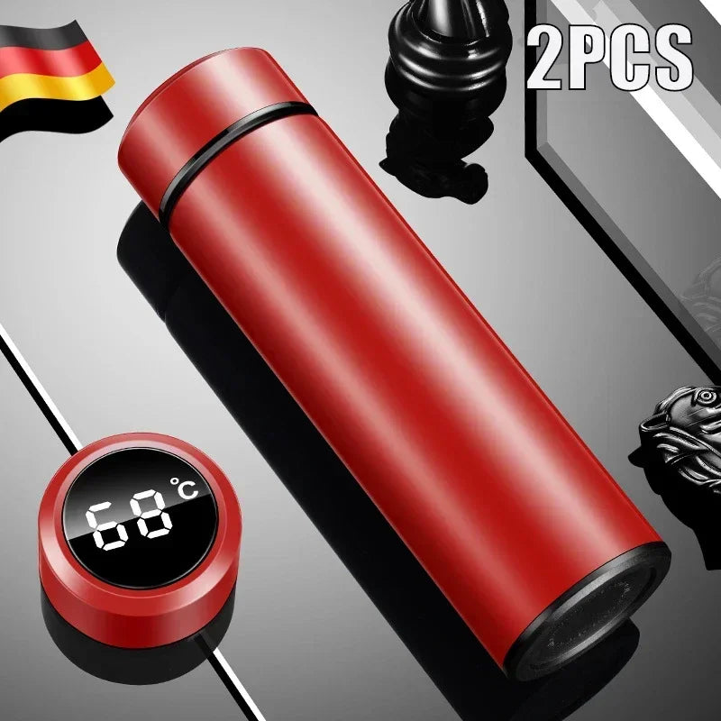 Smart Temp Display Thermal Mug – 500ml Stainless Steel Thermos Insulated Thermal Mug PLUSH Red 2PCS 500ml
