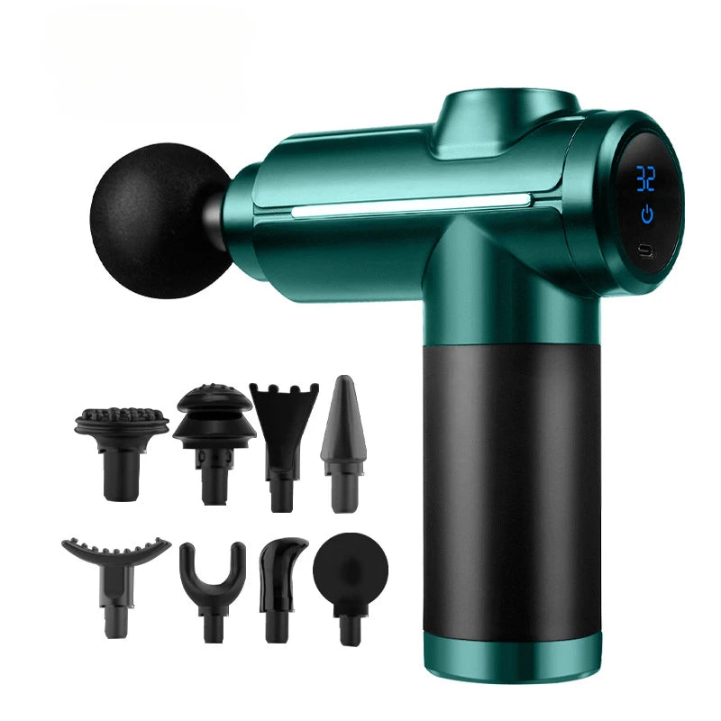 Portable Massage Gun with 8 Heads – Full Body Massager Handheld Massage Gun PLUSH Green USB Type-C