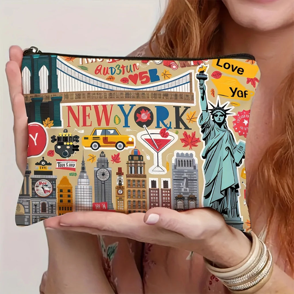 New York Travel Makeup Bag – Zipper Pouch & Jewelry Organizer Travel Makeup Bag PLUSH