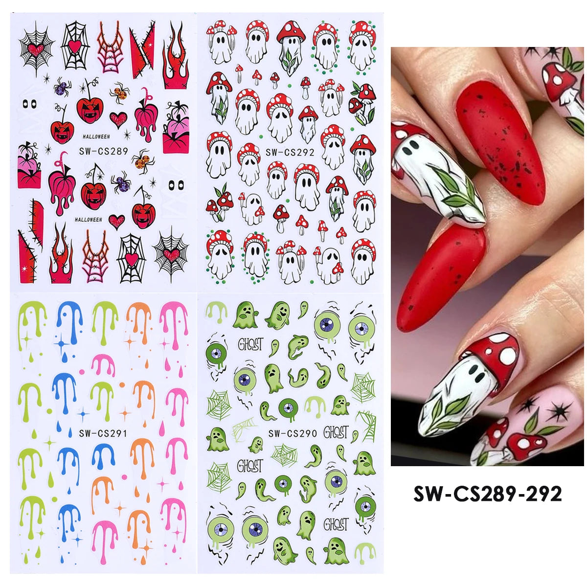 Halloween Nail Art Decals – Black Cat & Skull Stickers 4pcs Nail Art Decals PLUSH SW-CS289-292 4pcs
