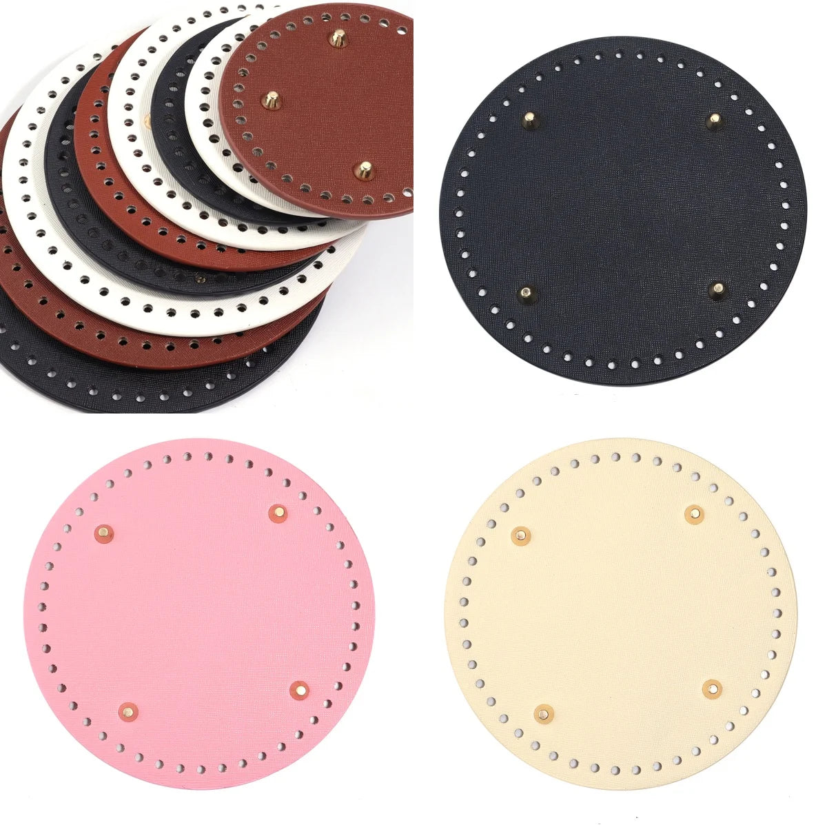 Round PU Leather Bag Base with Rivets – 12/15/18cm DIY Handbag Bag Making Base PLUSH