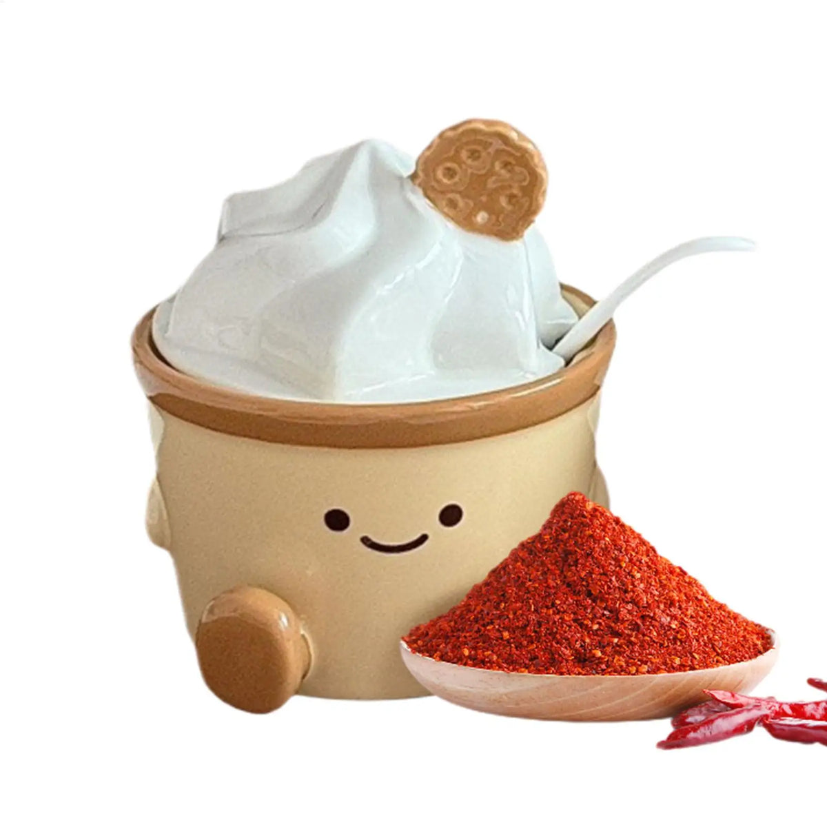 Cartoon Ceramic Condiment Jar with Lid & Spoon | Kitchen Storage Ceramic Condiment Jar PLUSH