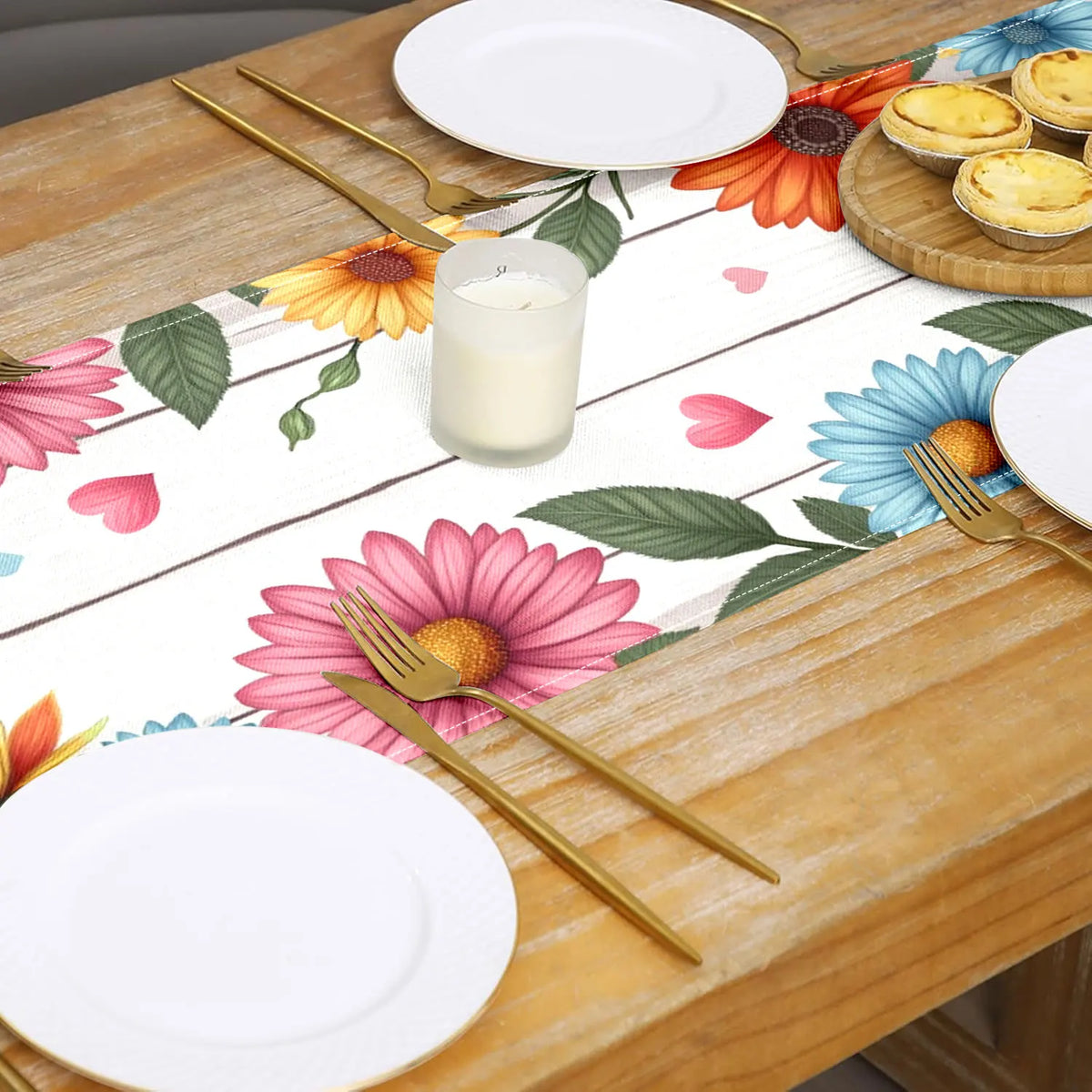 Spring Floral Table Runner – Yellow Pink Blue Floral Print Floral Table Runner PLUSH