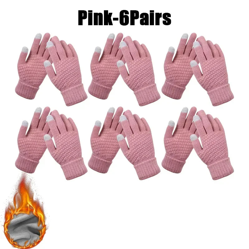 Winter Touch Screen Gloves – Warm Knit Mittens Unisex Winter Knit Gloves PLUSH Pink-6Pairs