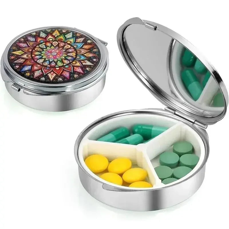 Mini Round Metal Pill Box – Cute Travel Pill Case Organizer Pill Case Organizer PLUSH