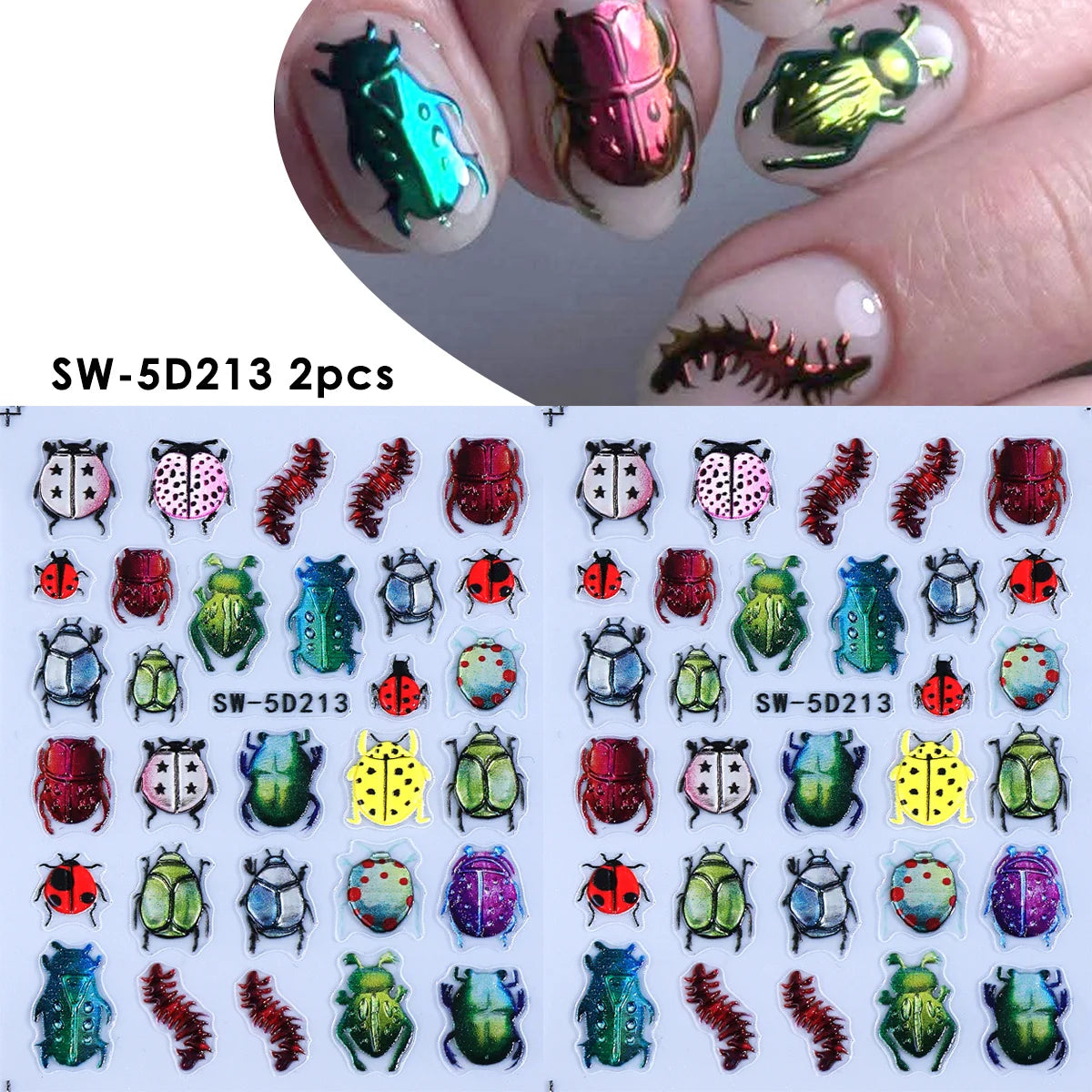 5D Insect Nail Stickers – Ladybug Beetle Embossed Decals Nail Art Stickers PLUSH SW-5D213 2pcs
