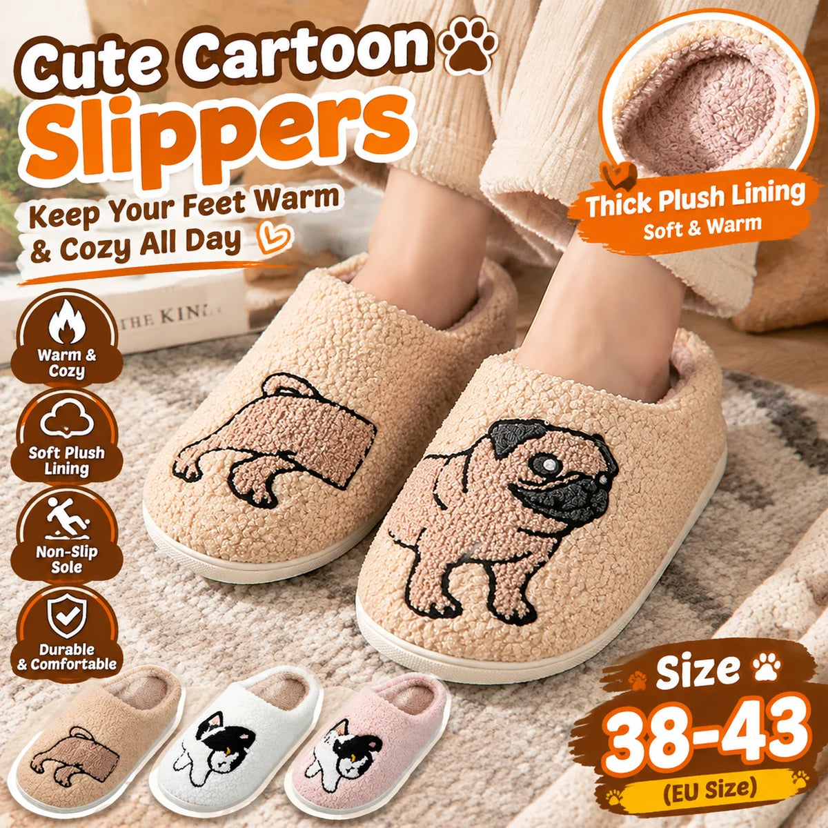 Cartoon Animal Plush Slippers – Cute Dog & Cat Design Plush Novelty Slippers PLUSH