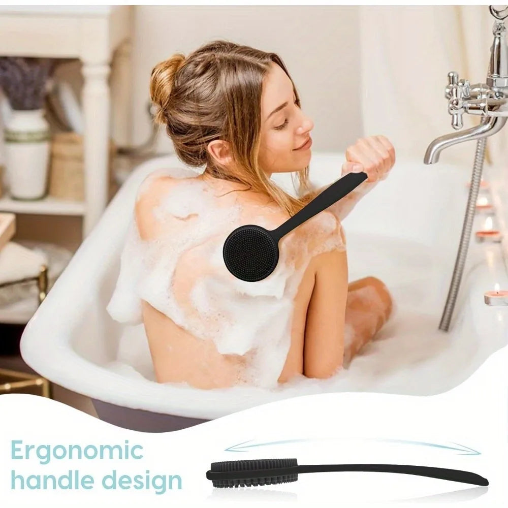 Silicone Back Scrubber Brush – Long Handle, Double-Sided Body Scrubber Brush PLUSH