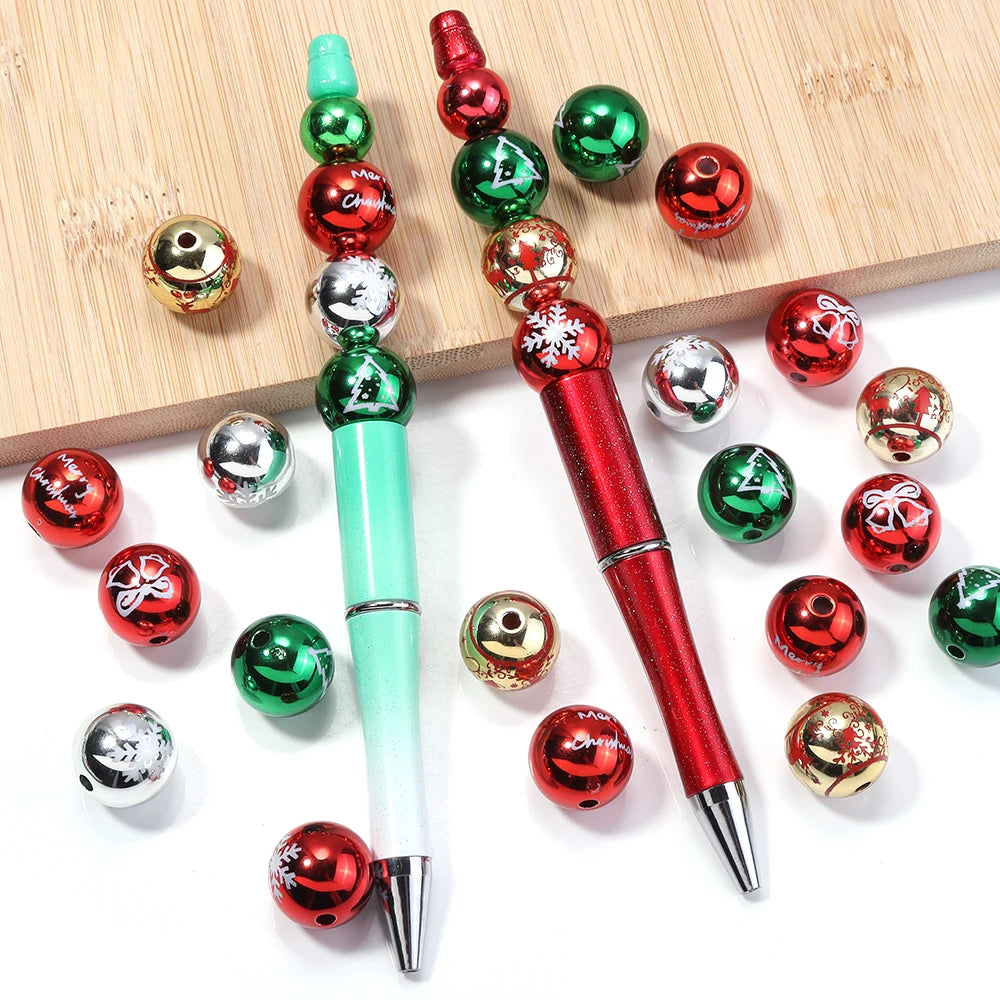 10pcs 16mm Christmas Acrylic Round Beads – Red & Green DIY Acrylic Spacer Beads PLUSH
