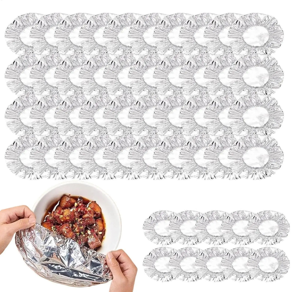 50pcs Reusable Aluminum Foil Bowl Covers – Food Grade Heat Wrap Food Cover Wrap PLUSH