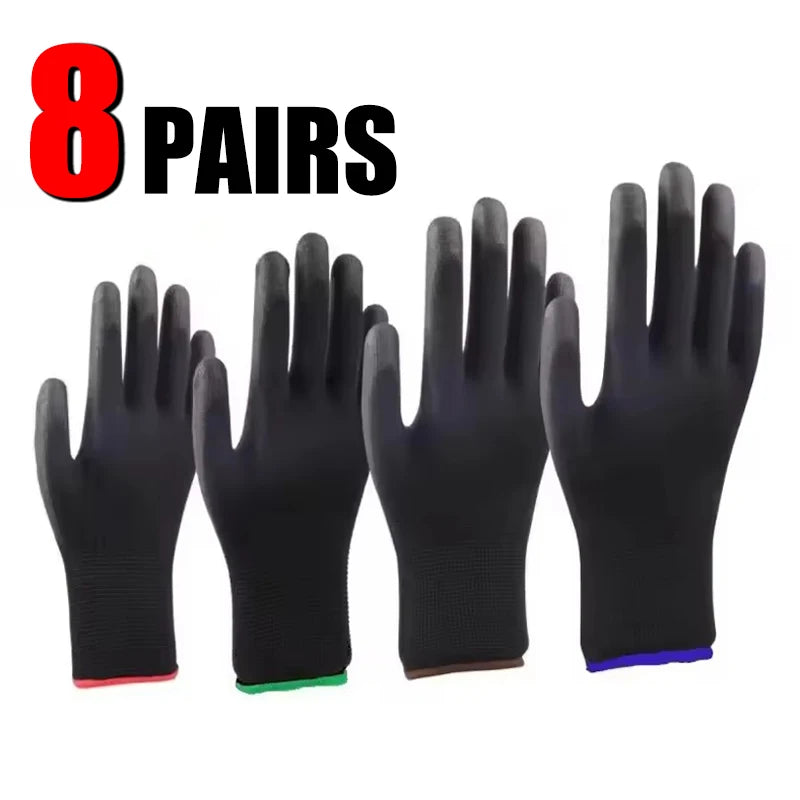 Anti-Slip PU Coating Nylon Work Gloves – 4/8/12 Pairs Work Gloves PLUSH 8Pairs S