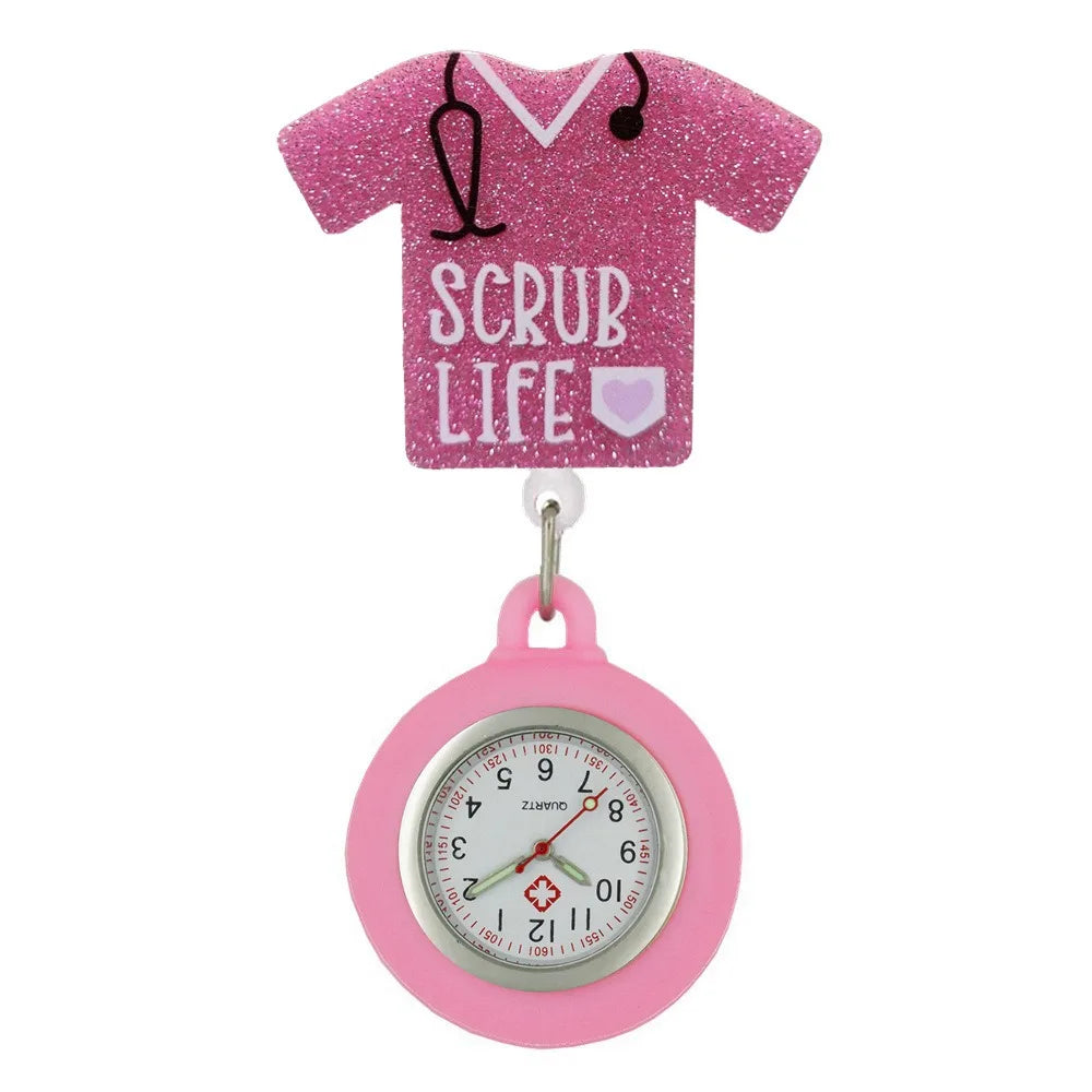 Cartoon Clip-On Nurse Fob Watch | Retractable Silicone Badge Reel Clip-On Fob Watch PLUSH E