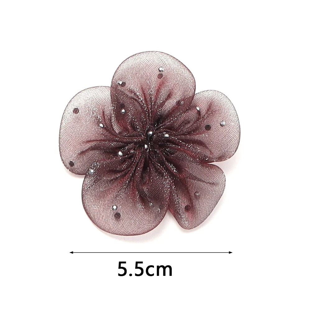 5pcs Organza Flower Appliques 5.5cm – DIY Crafts & Hair Decor Fabric Flower Appliques PLUSH