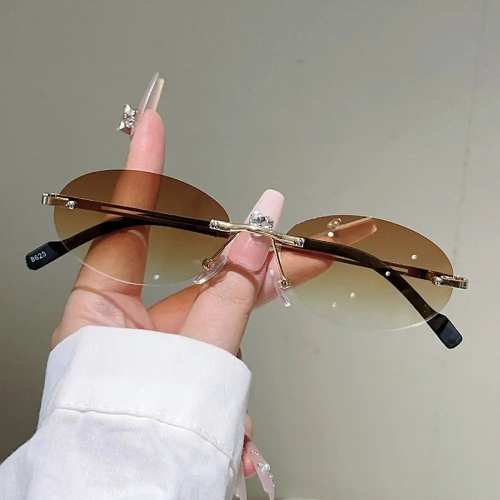 Vintage Rimless Oval Sunglasses – Retro Gradient Women's Shades Rimless Oval Sunglasses PLUSH