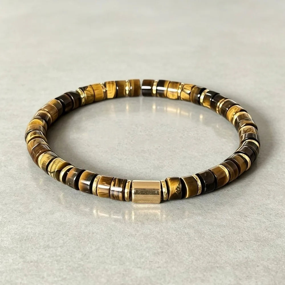 Golden Tube Bead Stone Stretch Bracelet Blue Yellow Unisex Stone Stretch Bracelet PLUSH