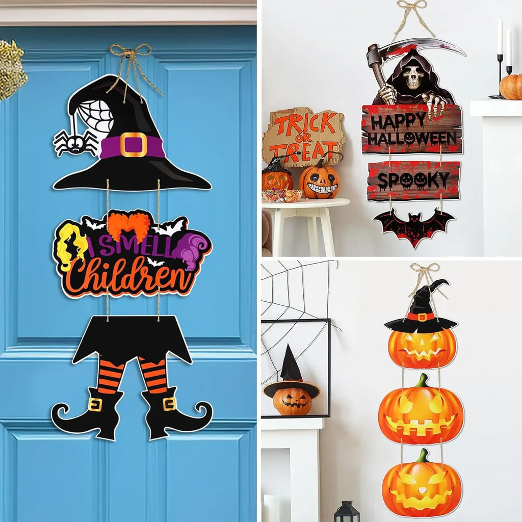 Halloween Door Hanger Decorations – Bats, Skeleton & Pumpkin Halloween Wall Decor PLUSH