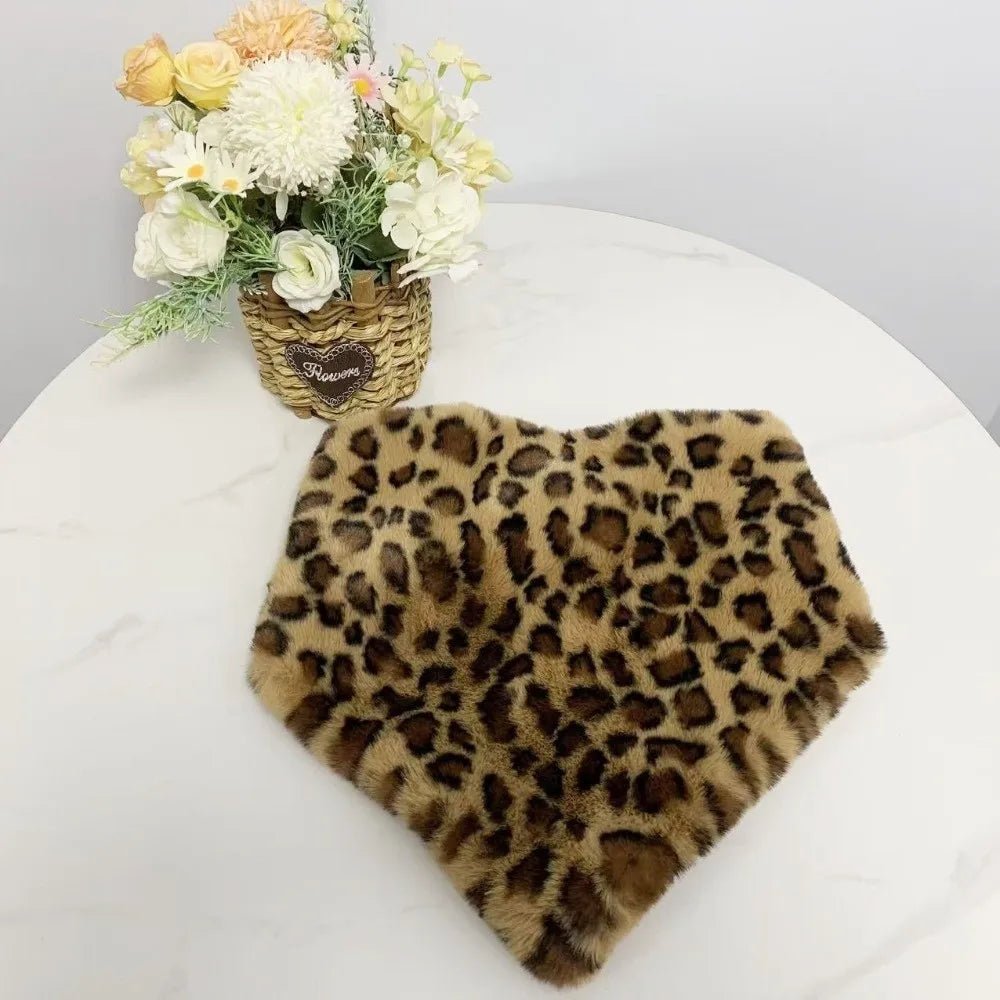 Women's Plush Faux Fur Triangle Scarf – Leopard Print Neck Warmer Plush Triangle Scarf PLUSH Style A