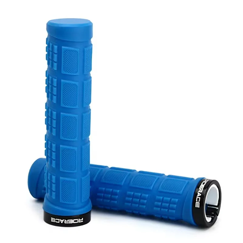 RIDERACE MTB Handlebar Grips Anti-Slip TPR Rubber Lock Bike Handlebar Grips PLUSH BLUE MIST