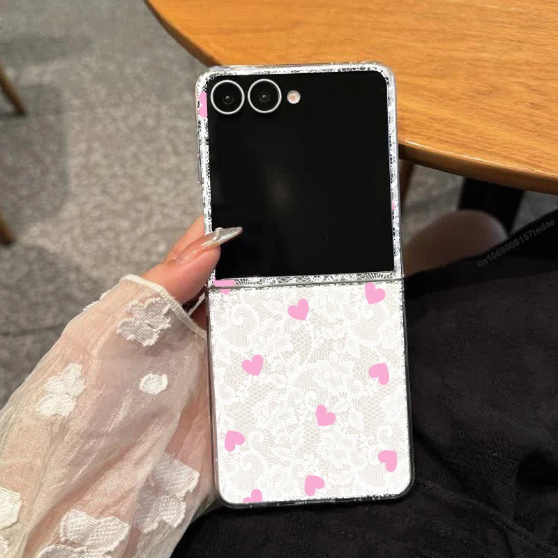 Lace Love Heart Case Samsung Galaxy Z Flip 3 4 5 6 7 8 Phone Case PLUSH