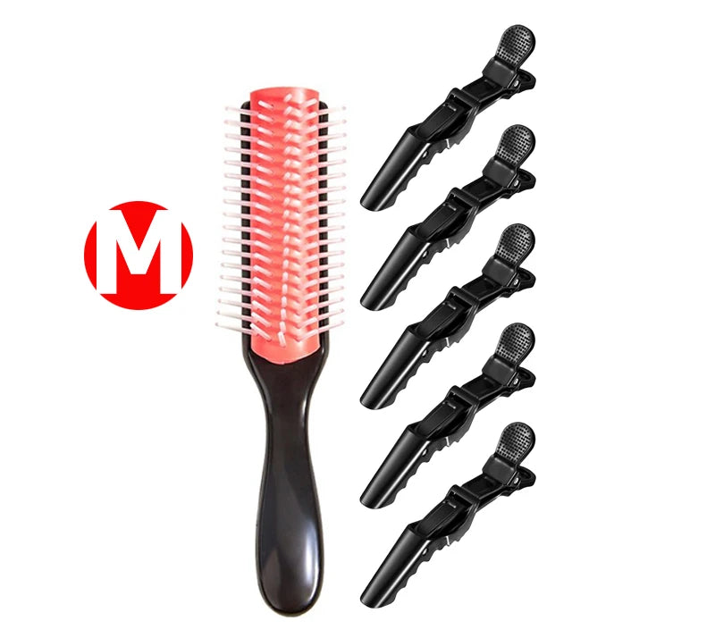 Wide Teeth Paddle Detangling Brush & 6 Hair Clips Set Hair Brush Set PLUSH M