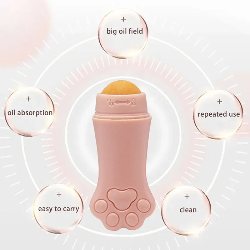 Cat Paw Volcanic Stone Face Oil Absorbing Roller | Skin Care Facial Oil Roller PLUSH