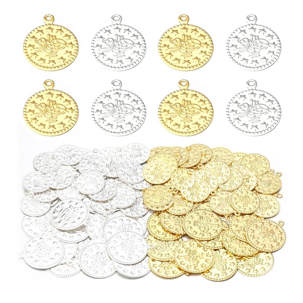 50-100pcs Vintage Embossed Iron Coin Pendants Gold Silver DIY Jewelry Coin Pendants PLUSH