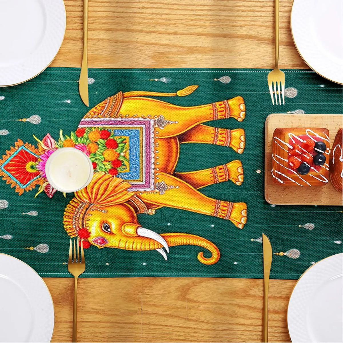 Indian Elephant Table Runner – Golden Temple Floral Décor Table Runner PLUSH