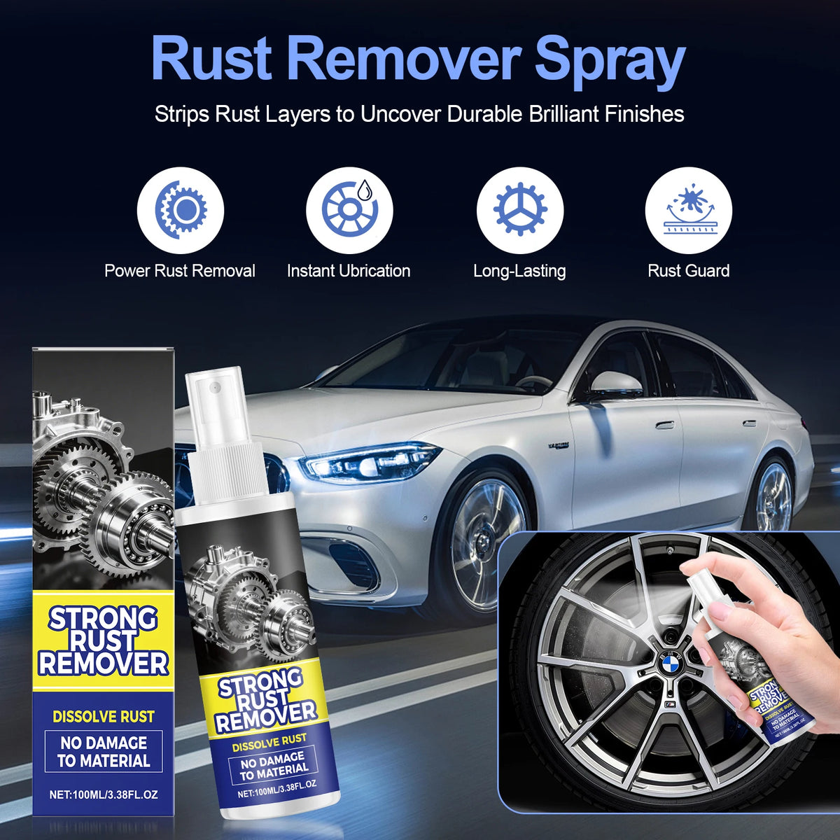 RayHong Rust Remover Spray – Fast-Acting Metal Shine 100ml Rust Remover Spray PLUSH